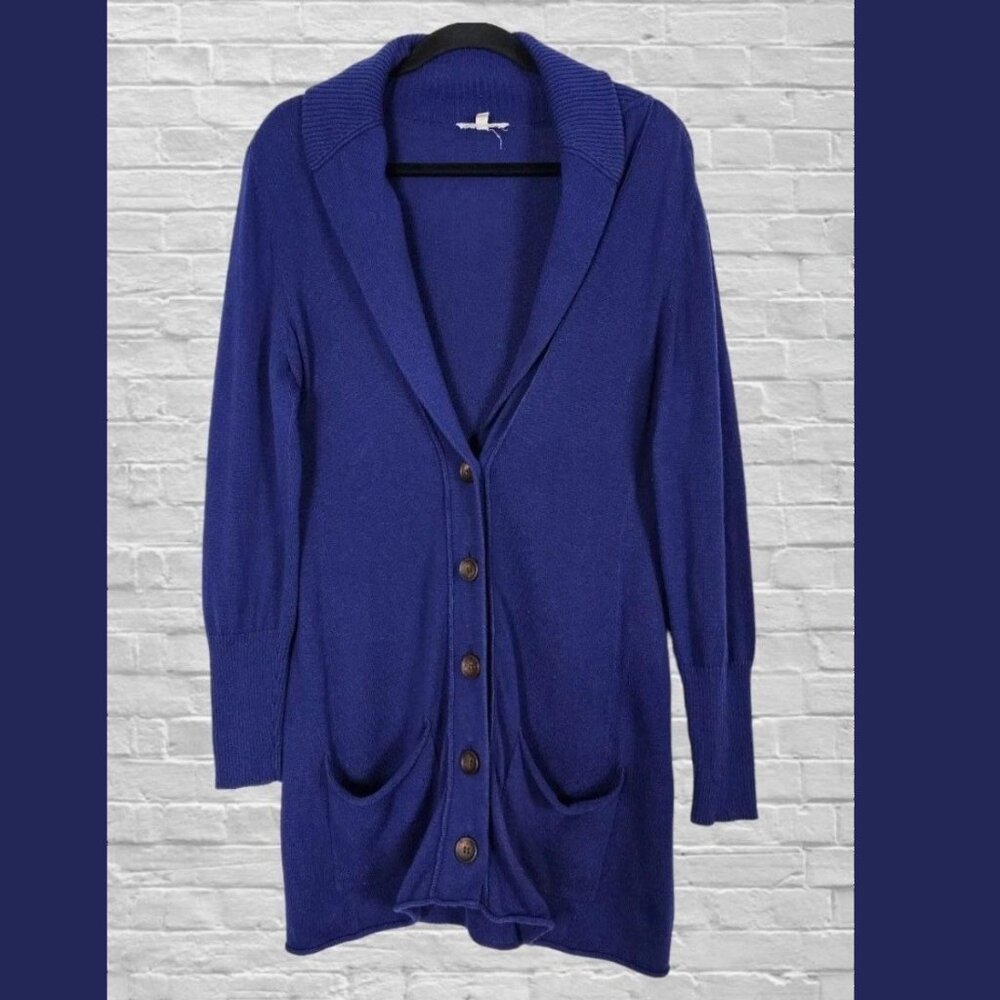 Eileen Fisher Organic Cotton Cashmere Cardigan Sweater SMALL Royal Blue NWOT